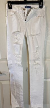 WTD Ripped Distressed Skinny Fit Jeans, White, Juniors, Size 3